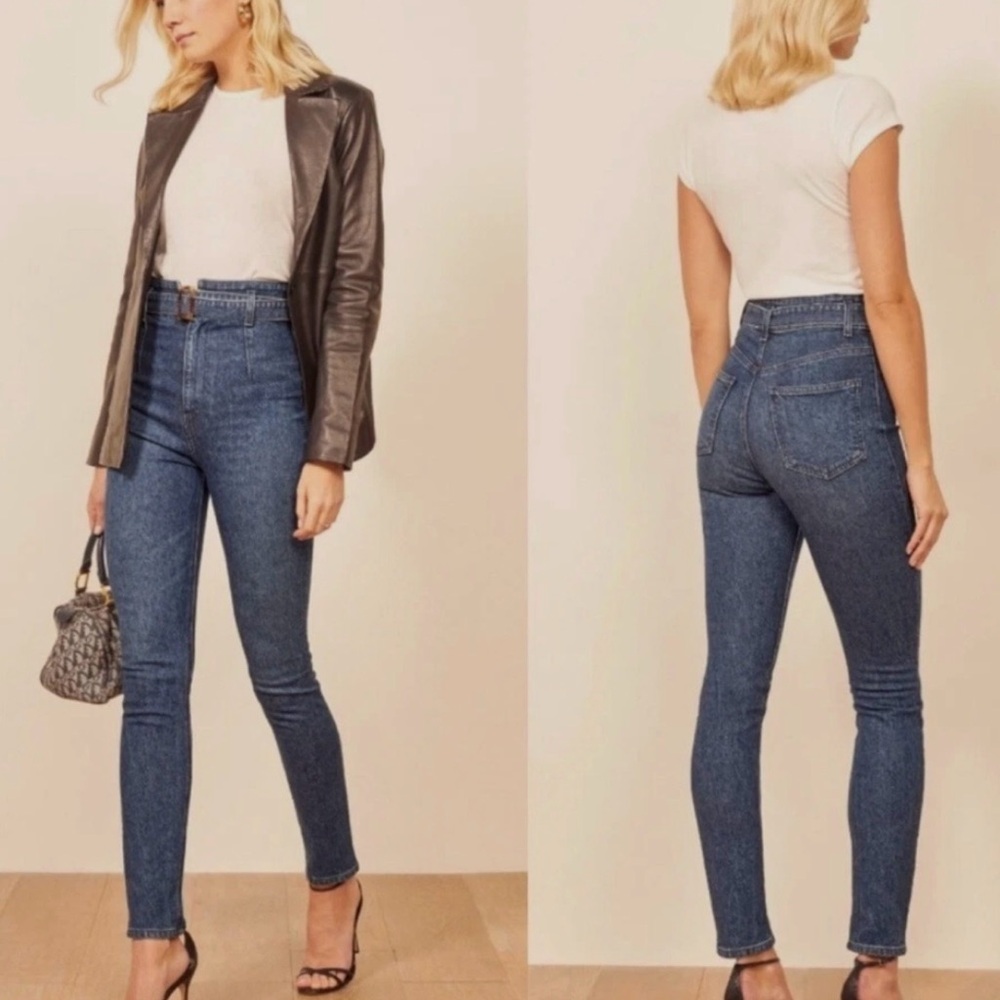 Reformation Kayo Belted High Rise Skinny Jeans Erie Wash Sustainable